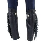 Genuine Leather SH1199FR Women’s Black ‘Fringed’ Leather Short Chaps with Conchos with Conchos - Image 7
