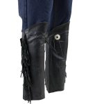 Genuine Leather SH1199FR Women’s Black ‘Fringed’ Leather Short Chaps with Conchos with Conchos