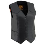 Milwaukee Leather SH1227 Women’s Black Leather Classic Western Motorcycle Rider Vest- Front 4-Snap Button Closure