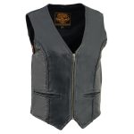 Milwaukee Leather SH1246Z Women’s Black ‘Braided’ Classic Leather Zipper Front Motorcycle Vest