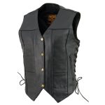 Milwaukee Leather SH1292 Women’s Black Leather Side Lace 6 Pocket Motorcycle Rider Vest- Antique Color Snap Closure - Image 6