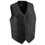 Milwaukee Leather SH1310 Men’s Black Leather Classic V-Neck Motorcycle Rider Vest w/ Front Snap Button Closure