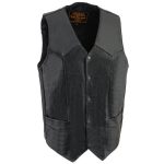 Milwaukee Leather SH1310Tall Men’s Black Leather Classic V-Neck Motorcycle Rider Vest w/ Snap Button Closure