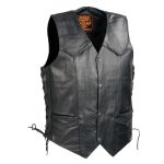 Milwaukee Leather SH1314 Men’s Classic Black Braided Leather Vest with Side Laces