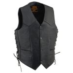 Milwaukee Leather SH131578 Men’s Black Leather Classic V-Neck Motorcycle Leather Vest w/ Side Lace - Image 8