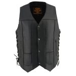 Milwaukee Leather SH1391 Men’s Black Leather 10 Pocket V-Neck Side Lace Motorcycle Rider Vest w/ Front Snap Closure - Image 8