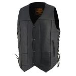 Milwaukee Leather SH1391 Men’s Black Leather 10 Pocket V-Neck Side Lace Motorcycle Rider Vest w/ Front Snap Closure - Image 6