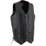 Milwaukee Leather SH1392Tall Men’s Black Leather 10 Pocket V-Neck Side Lace Motorcycle Rider Vest w/ Snap Closure
