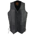 Milwaukee Leather SH1392Tall Men’s Black Leather 10 Pocket V-Neck Side Lace Motorcycle Rider Vest w/ Snap Closure - Image 8