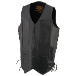Milwaukee Leather SH1392Tall Men’s Black Leather 10 Pocket V-Neck Side Lace Motorcycle Rider Vest w/ Snap Closure - Image 6
