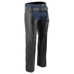 Milwaukee Leather Men’s Black Premium Leather Motorcycle Rider Chaps w/ Front 3-Pockets – Thigh Patch Pocket-SH1766