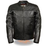 Milwaukee Leather SH1785 Men’s Black Leather Scooter Style Motorcycle Jacket w/ Side Stretch and Reflective Piping