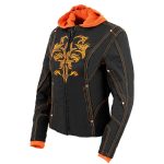 NexGen SH1939 Women’s ‘Reflective Tribal’ Orange and Black 3/4 Textile Vented Jacket - Image 9
