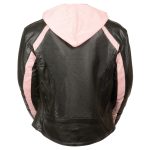 Milwaukee Leather SH1951 Women’s Black and Pink Striped Leather Jacket with Zip-Out Hoodie - Image 4