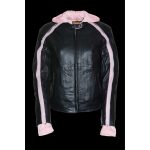 Milwaukee Leather SH1951 Women’s Black and Pink Striped Leather Jacket with Zip-Out Hoodie - Image 6