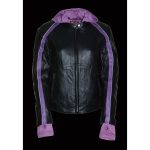 Milwaukee Leather SH1951 Women’s Striped Black and Purple Leather Jacket with Zip-Out Hoodie - Image 7