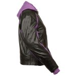 Milwaukee Leather SH1951 Women’s Striped Black and Purple Leather Jacket with Zip-Out Hoodie - Image 5