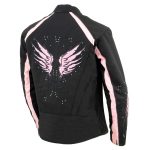 Milwaukee Leather SH1954 Women’s Black and Pink Textile Jacket with Stud and Wings Detailing - Image 10