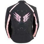 Milwaukee Leather SH1954 Women’s Black and Pink Textile Jacket with Stud and Wings Detailing - Image 9