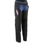 Milwaukee Leather SH1956 Women’s ‘Winged’ Black and Pink Textile Chaps