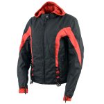 NexGen SH1998 Ladies Red and Black Textile Racer Jacket with Removable Hoodie - Image 6
