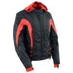 NexGen SH1998 Ladies Red and Black Textile Racer Jacket with Removable Hoodie - Image 7