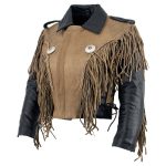 Leather King SH2015 Ladies ‘Fringed’ Cropped Two Tone Jacket with Braiding Detail - Image 4