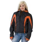 NexGen SH2039 Women’s Black and Orange Textile Racer Jacket with Fleece Hoodie