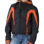 NexGen SH2039 Women’s Black and Orange Textile Racer Jacket with Fleece Hoodie - Image 2