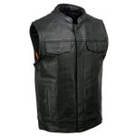 Milwaukee Leather SH2036 Men’s Black Club Style’ Open Neck Leather Vest