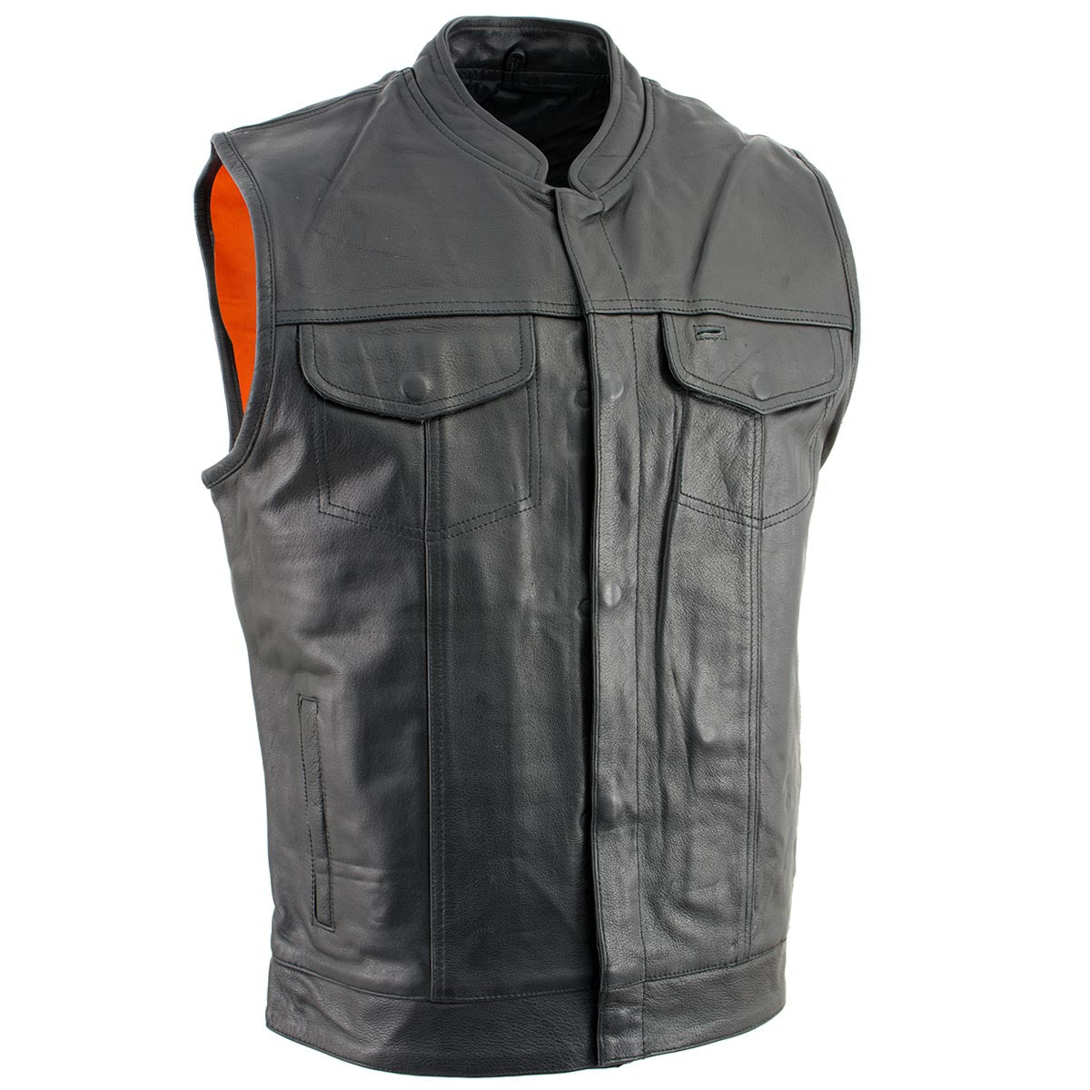 Leather King SH203601 Men’s Black ‘Club Style’ Open Neck Leather Vest