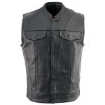 Leather King SH203601 Men’s Black ‘Club Style’ Open Neck Leather Vest - Image 6