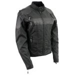 NexGen SH2179 Women’s Black Leather and Textile Vented Racer Jacket - Image 4