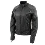 NexGen SH2179 Women’s Black Leather and Textile Vented Racer Jacket - Image 5