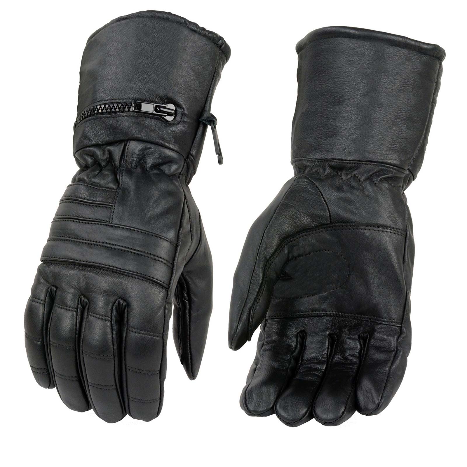 Milwaukee Leather SH230 Men’s Black Leather Warm Lining Gauntlet Motorcycle Hand Gloves W/ ‘Rain Mitten and Pull-on Closure’