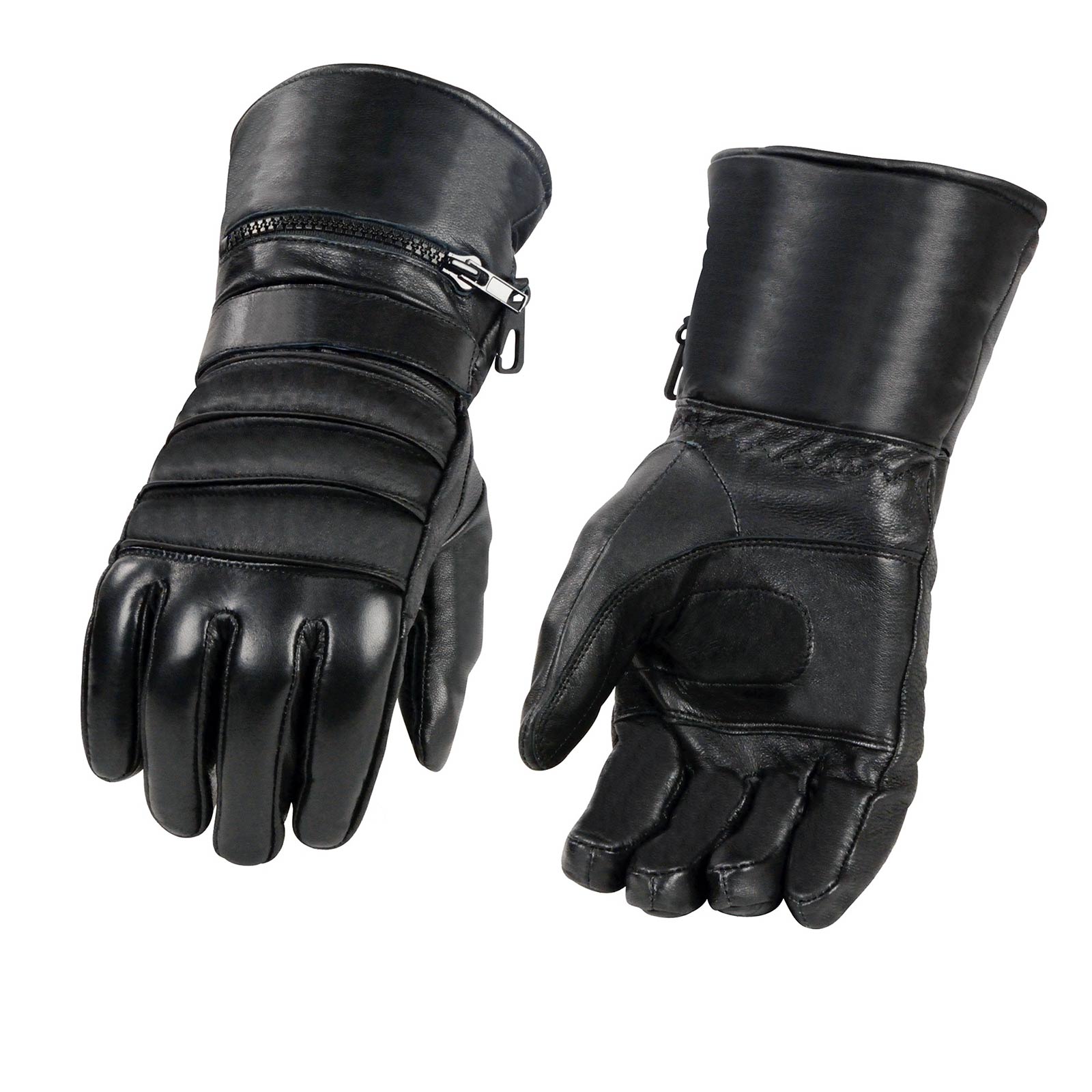 Milwaukee Leather SH232 Men’s Black Leather Warm Lining Gauntlet Motorcycle Hand Gloves W/ Rain Mitten and Adjustable Strap