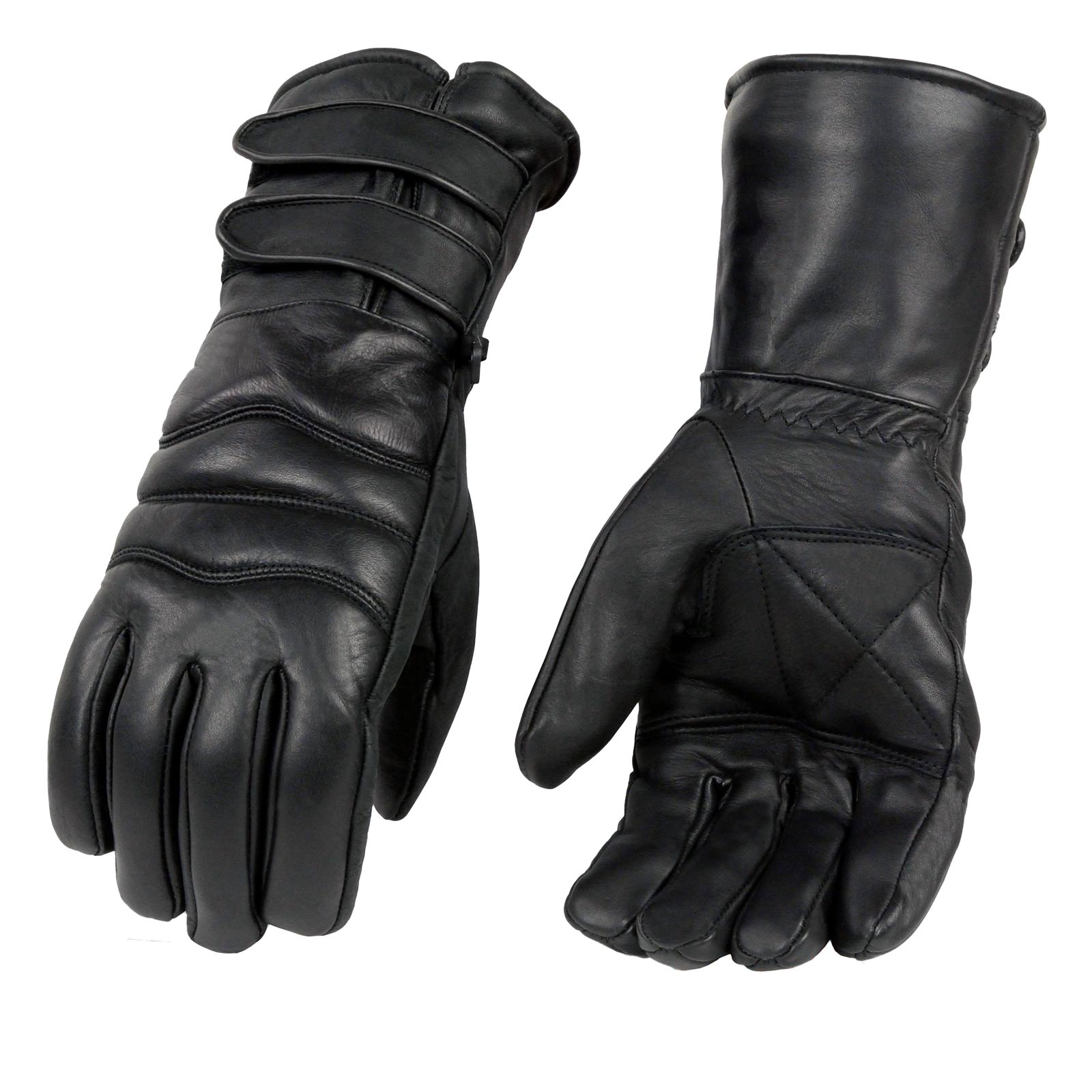 Milwaukee Leather SH233 Men’s Black Leather Warm Lining Gauntlet Motorcycle Hand Gloves W/ Double Strap Cuff Pull-on Closure