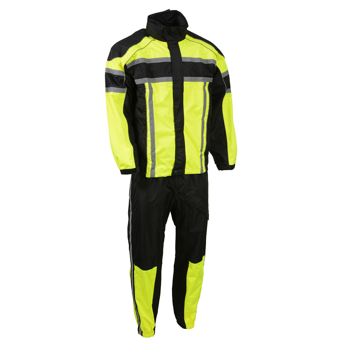 NexGen SH233113 Men’s Black and Neon Green Water Resistant Motorcycle-Outdoors Rain Suit with Reflective Tape