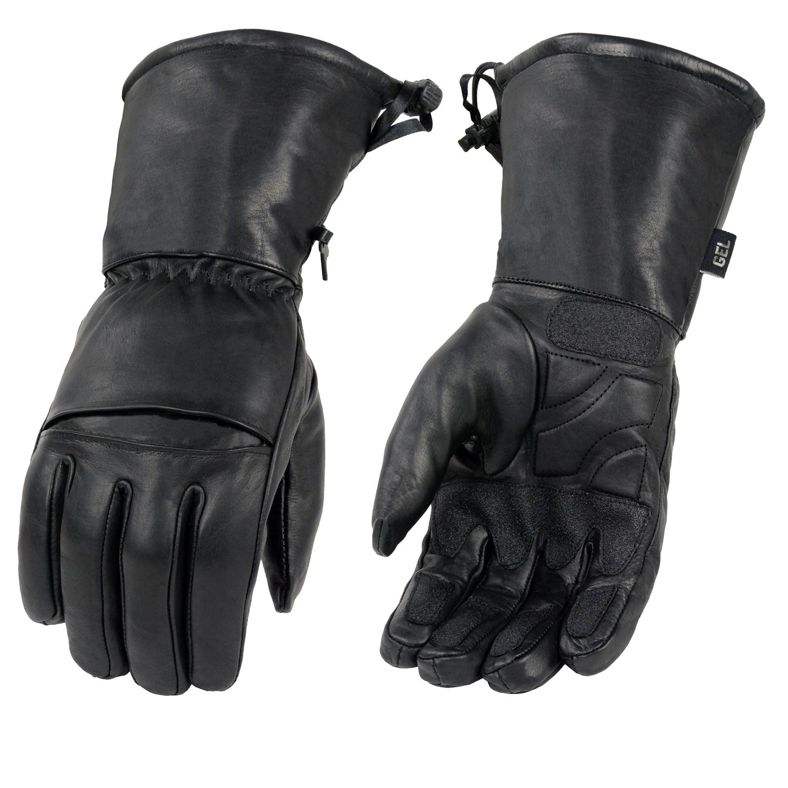Milwaukee Leather Men’s Black Gauntlet Motorcycle Hand Gloves-Black Leather Waterproof Gel Palm Soft Skin-SH292