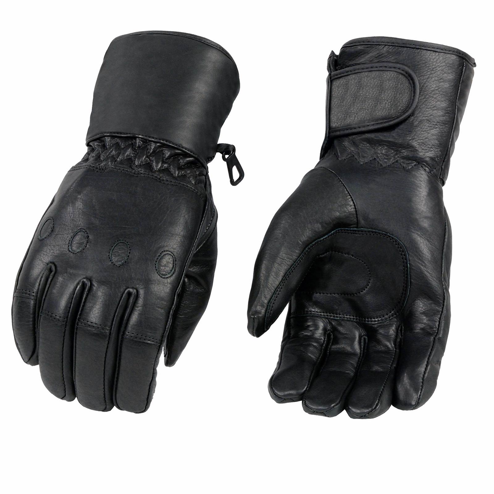 Milwaukee Leather Men’s Black Gauntlet Motorcycle Gloves-Black Soft Leather Waterproof Cinch Wrist Closure-SH293