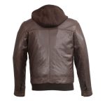 Wilsons Leather SH3353 Men’s Brown Leather Zipper Front Bomber Jacket with Zip Off Hoodie - Image 2