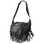 Milwaukee Leather SH397 Ladies ‘Inlay Rose’ Fringed Black and Pink Shoulder Bag