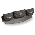 Milwaukee Leather Performance SH671 Black Large Studded Triple Pocket Windshield Mount Bag with Turn Clasps