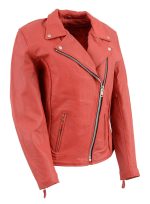 Leather King SH7013 Women’s ‘Braided’ Red Leather Jacket - Image 4
