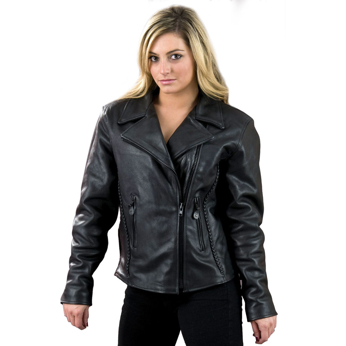 Milwaukee Leather ML7023 Women’s ‘Braided’ Black Leather Jacket with Studs