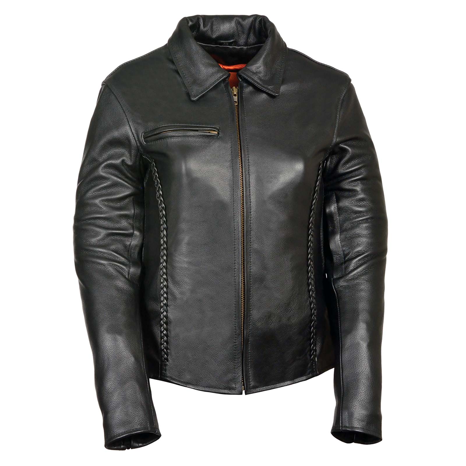 Milwaukee Leather SH7093 Women’s Black Leather Braided Jacket with Shirt Style Collar