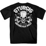 2022 Sturgis Motorcycle Rally SPB1009 Men’s Skull And Checkered Flag Black T-Shirt - Image 3