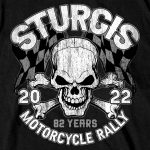 2022 Sturgis Motorcycle Rally SPB1009 Men’s Skull And Checkered Flag Black T-Shirt - Image 4