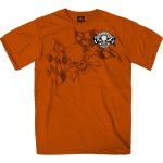 2022 Sturgis Motorcycle Rally SPB1011 Men’s Skull And Checkered Flag Orange T-Shirt