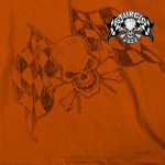 2022 Sturgis Motorcycle Rally SPB1011 Men’s Skull And Checkered Flag Orange T-Shirt - Image 2